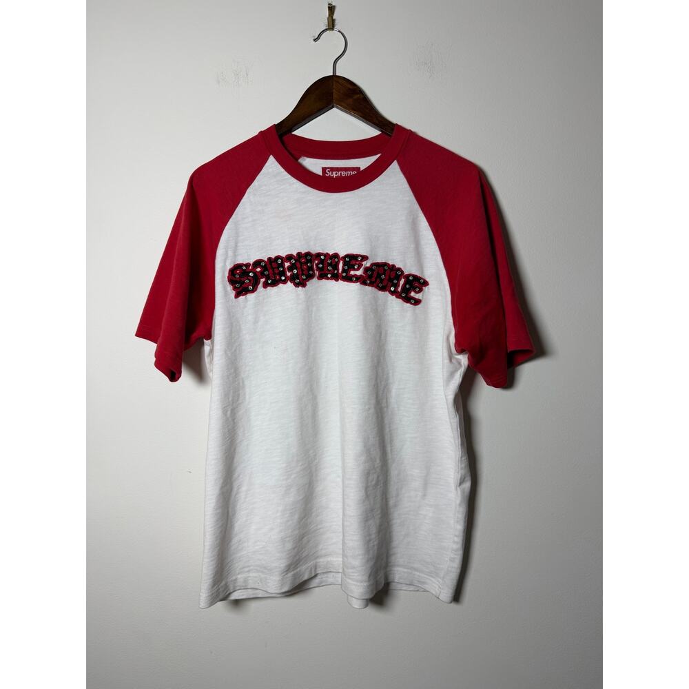 Supreme Rhinestone Raglan Short-Sleeve Top 'White' - Picture 2 of 5